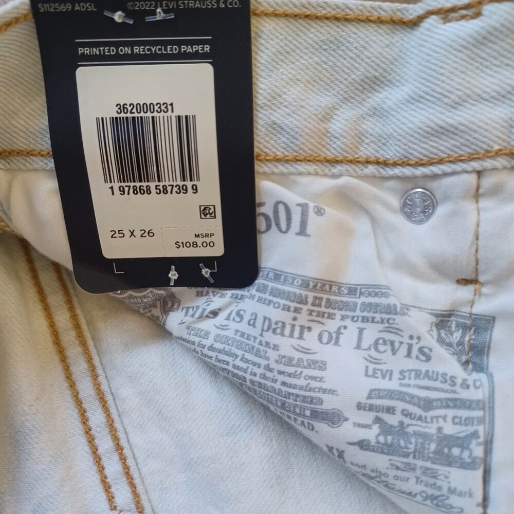 NWT Levi's 501 Original Cropped Jeans Acid Blue Splash Light Wash 25x26 RARE - Picture 13 of 13